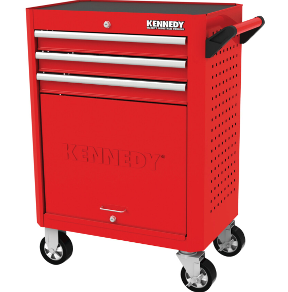 Kennedy Roller Cabinet, Industrial Range, Red/Grey, Steel, 3-Drawers, 845 x 710 x 465mm, 450kg Capacity