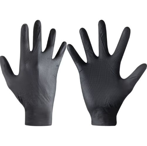 Halo Black Nitrile Diamond Grip Disposable Gloves - Pack of 50